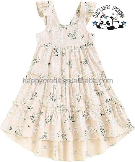 LEZONKIDS - 2024 Hot Sale Sleeveless Backless Colour Block girls Casual Beach flower Dresses